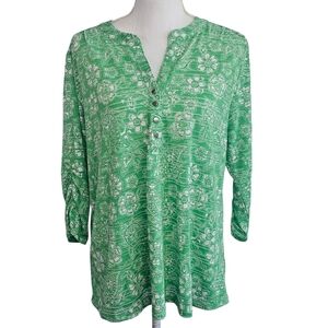 Emily Daniels Green Floral Women's Top Size Petite XL